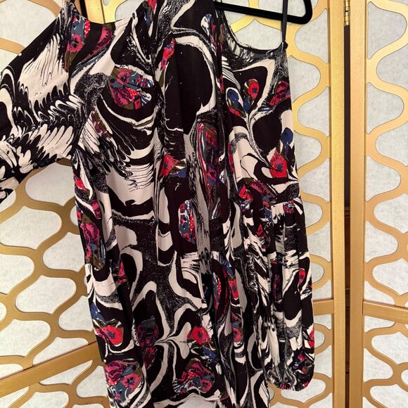 Free People Size M Halter Black Abstract Driftaway Cold Shoulder Tunic Top Dress - Picture 4 of 15